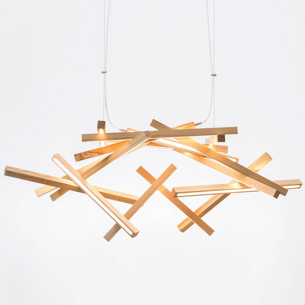 Industrial modern wooden chandeliers for contemporary interior. 