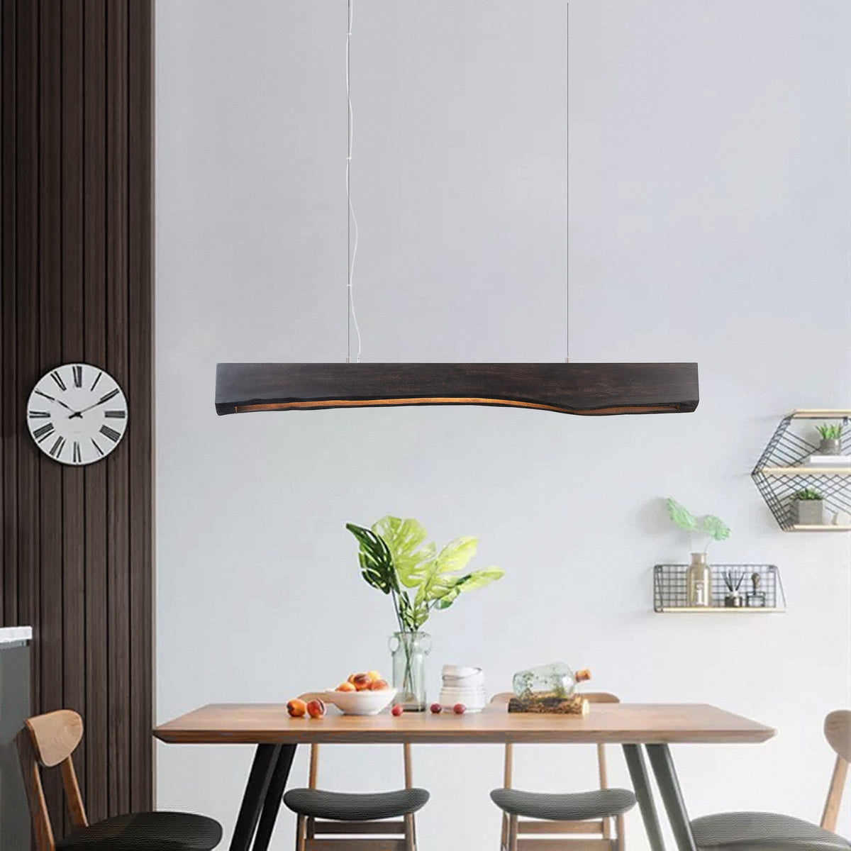 Linear wooden chandelier, wooden pendant