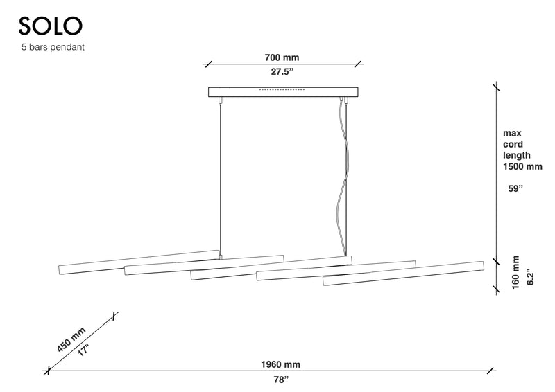SOLO (wooden chandelier with 5 Bars)