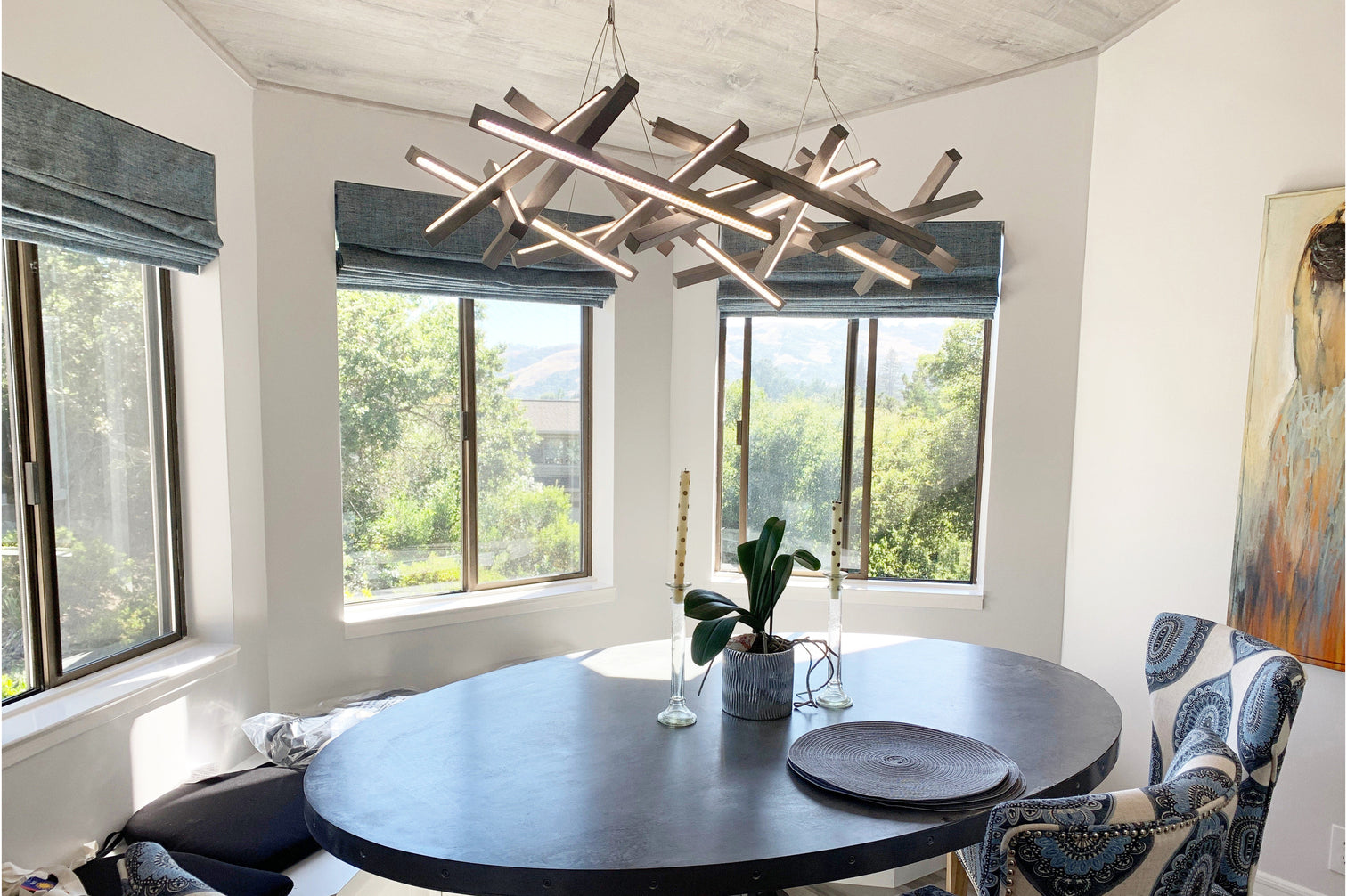Modern wooden chandeliers and wall lights. Handcrafted stick Modern wooden chandeliers and wall lights. Handcrafted stick