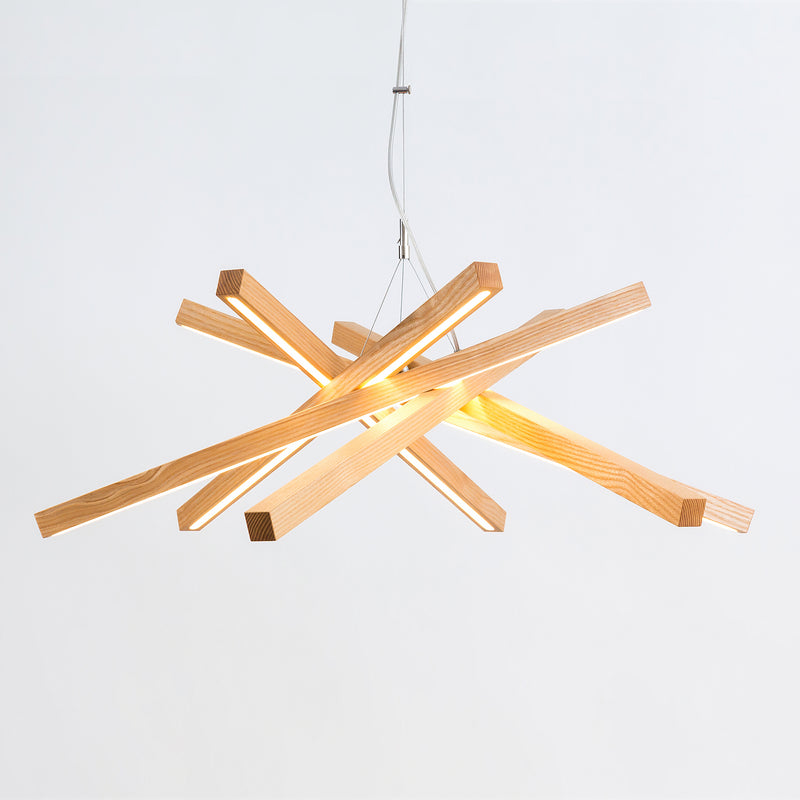 Modern wooden stick chandelier ASTRA,