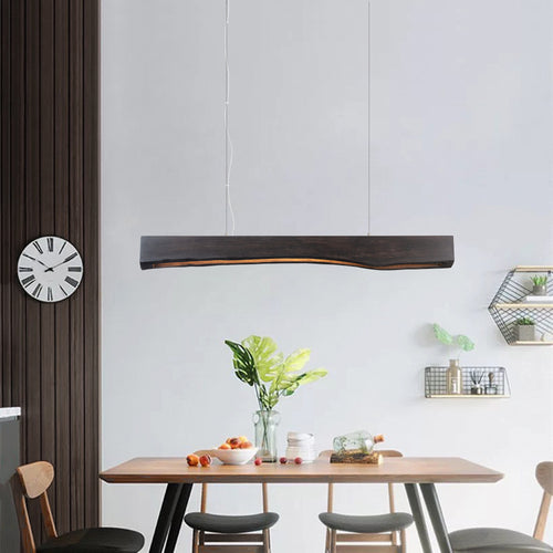 Linear wooden chandelier, wooden pendant
